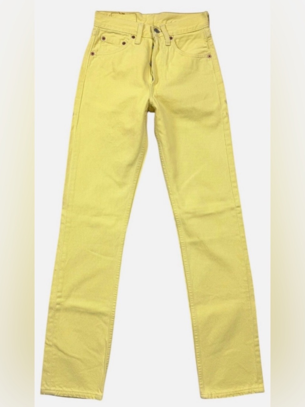 💛  Levi's 501 Yellow Straight Leg Jeans High Waisted Trendy Summer Denim Bright